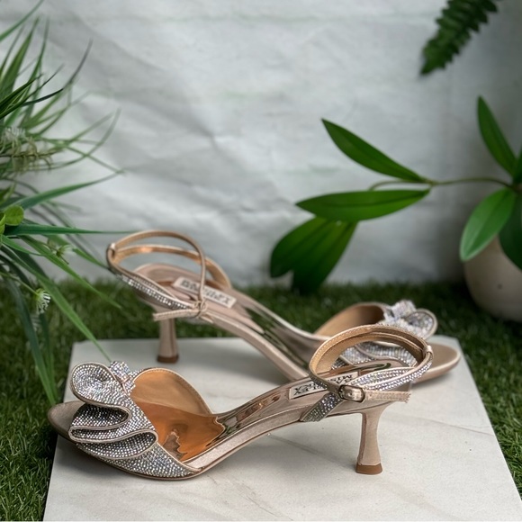 Badgley Mischka Collection Remi Crystal satin embellished ankle strap Sz 8 blush - Picture 10 of 17
